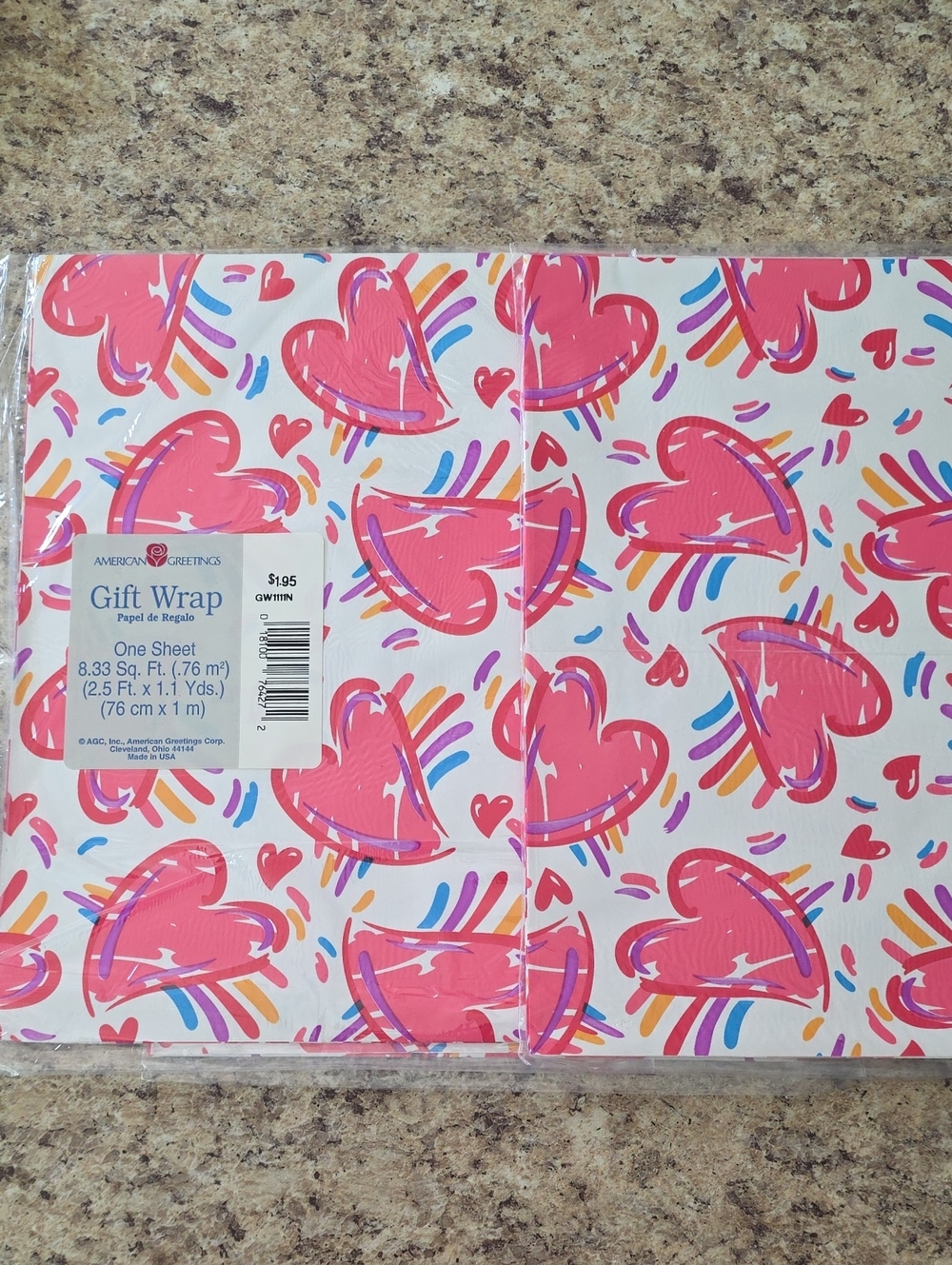 Vintage 1990's American Greetings Valentine Hearts Gift Wrap Lot Of 4 Unopened